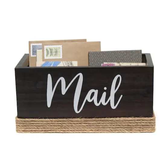 Elegant Designs Mail Script Mail Holder with Handles White/Dark Wood {6}