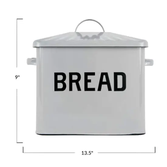 Hello Honey&reg; Enameled Metal Distressed "BREAD" Box with Lid Gray {4}