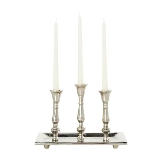 Aluminum 3 Candle Candelabra with Candle Plate Silver {4}
