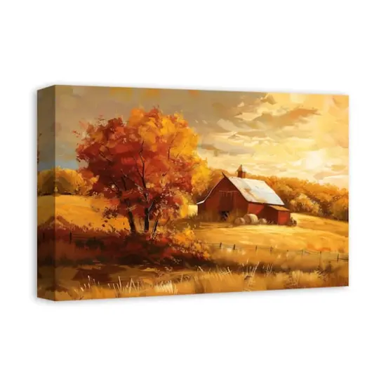Golden Hour Fall Farmhouse 18" x 12' Canvas Wall Art {3}