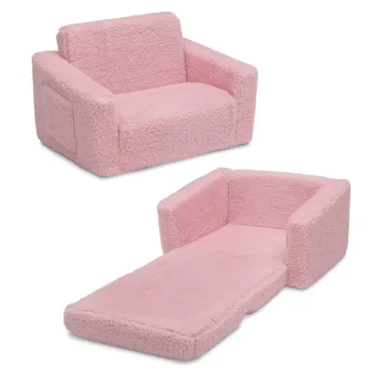 Delta Children 23" Cozee Flip Out Sherpa 2 in 1 Convertible Sofa to Lounger for Kids Pink {2}