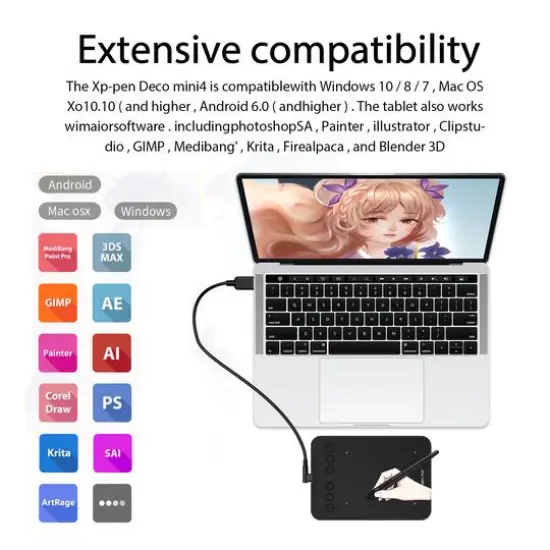 XPPen 4" x 3" Deco mini4 Portable Graphics Drawing Tablet {5}