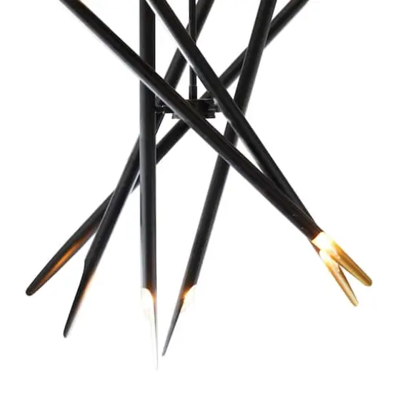 Black Metal 12 Light Chandelier with Suspension Rod 8" x 8" x 62" {5}