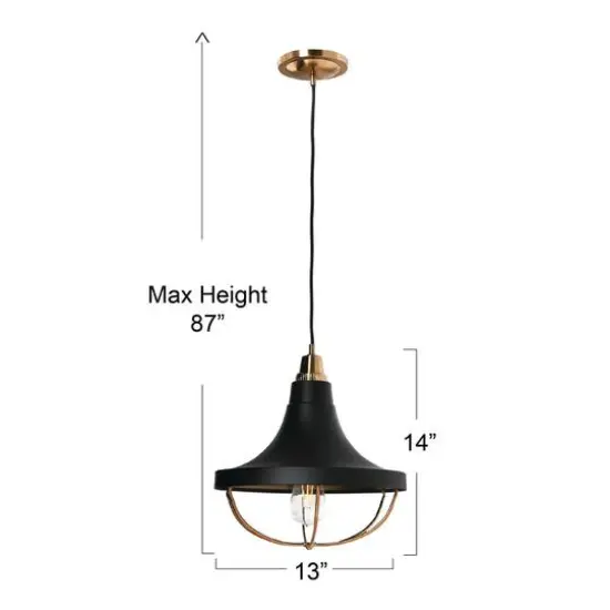 Hello Honey&reg; Robert Stevenson Lighting Presley Caged Trumpet Metal Ceiling Light Brushed Brass/Matte Black {5}