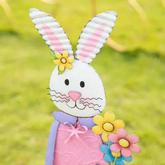 Glitzhome&reg; 36" Easter Bunny Girl Metal D&eacute;cor {6}