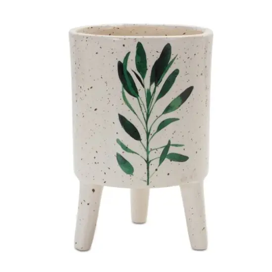 6" Footed Green Foliage Print Dolomite Planter Set {3}