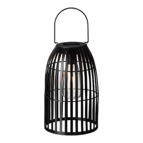 Glitzhome&reg; 10" Woven Solar Powered Outdoor Hanging Lantern Black {1}