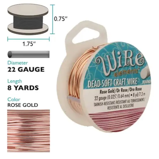 The Beadsmith&reg; Wire Elements&trade; 22 Gauge Tarnish Resistant Soft Temper Wire, 8yd. Rose Gold {5}