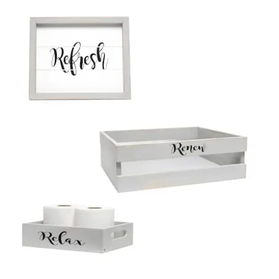 Elegant Designs Small Gray Wash Towel Holder, Frame & Toilet Paper Holder Set {1}