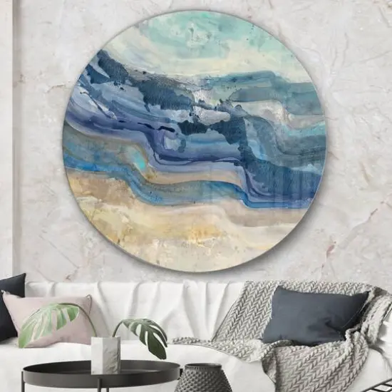 Designart - Coast Blue Sea Waves Watercolour - Traditional Metal Circle Wall Art {4}