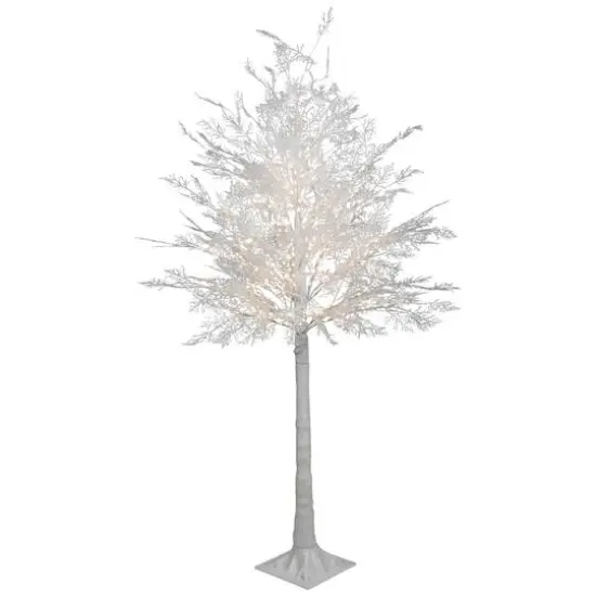 5ft. Pre-Lit White Floral Artificial Christmas Tree, Warm White LED Lights {4}