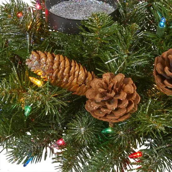 24" Pre-Lit Flocked & Glittered Pine & Pinecones Double Candelabrum {4}