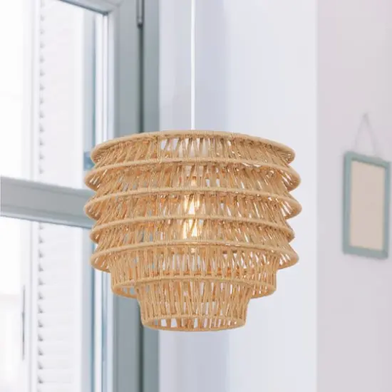 Hello Honey&reg; 15.25" Natural Boho Handwoven Paper Rope & Metal Ceiling Pendant Lamp {3}