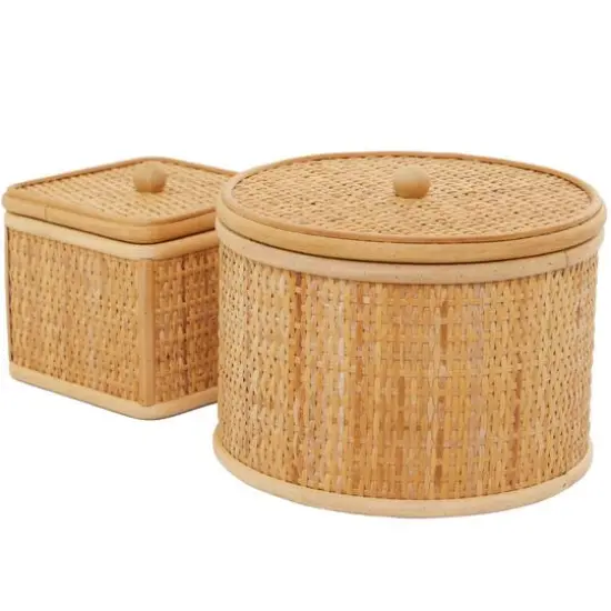 Brown Rattan Storage Box Set {3}