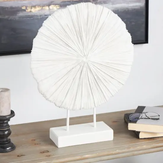 23" Cream Resin Coral Textured Round Sculpture {3}