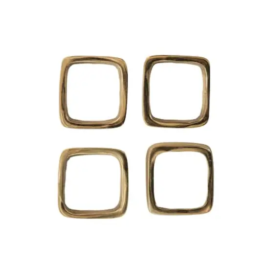 Hello Honey&reg; Brass Finished Square Metal Napkin Rings with Leather Tie Set {1}