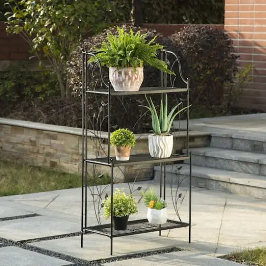 Glitzhome&reg; 3-Tier Black Metal Plant Stand {4}