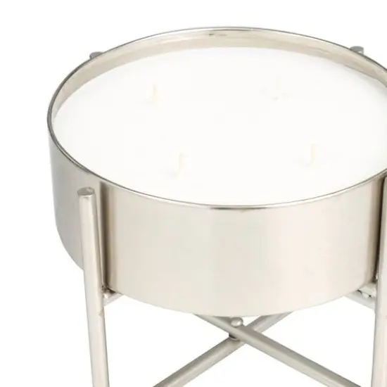 55oz. Sweet Bamboo Scented White 4 Wick Candle in Silver Bowl with Stand {4}