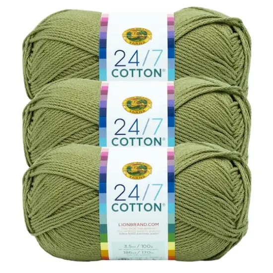 3 Pack Lion Brand&reg; 24/7 Cotton&reg; Yarn Bay Leaf {1}