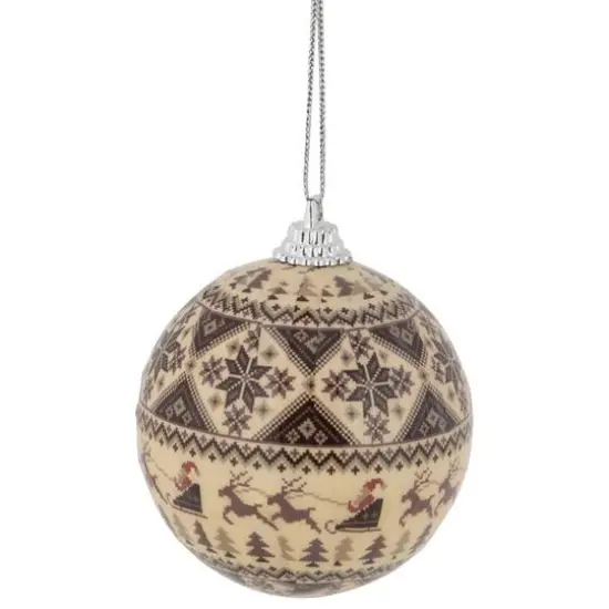14ct. 2.25" Brown Nordic Print Decoupage Christmas Ball Ornament Set {1}