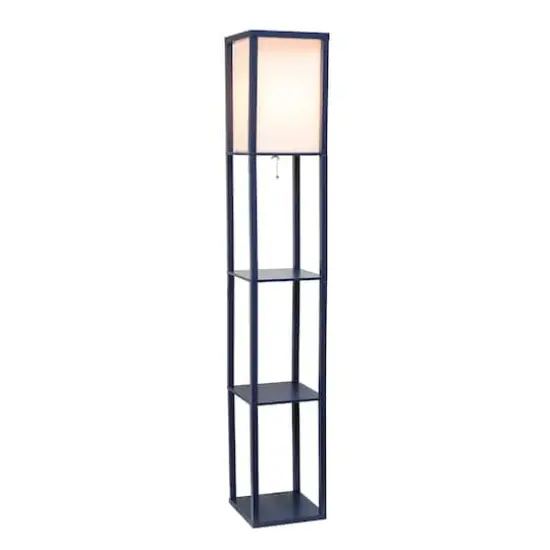 Lalia Home 5ft. Column Shelf Floor Lamp with Linen Shade Navy {3}