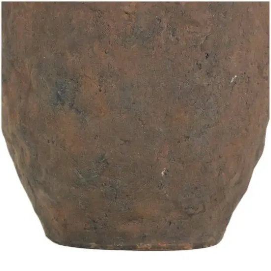 14" Dark Brown Ceramic Handmade Textured Vase with Wide Rounded Handles {6}