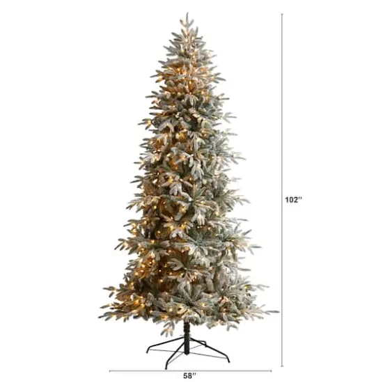 8.5ft. Pre-Lit Flocked Manchester Spruce Artificial Christmas Tree, Warm White Lights {8}