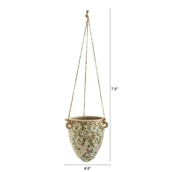 24" Green Tuscan Hanging Ceramic Scroll Planter {3}