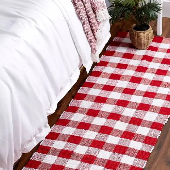 DII&reg; Buffalo Check Rag Rug, 2.25ft. x 6ft. Red {7}