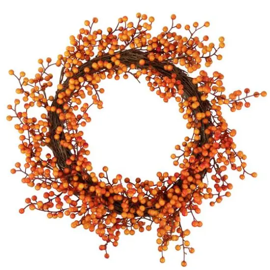 18" Red & Orange Berries Artificial Fall Harvest Twig Wreath {1}