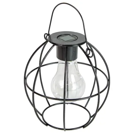 6" Black Geometric Outdoor Hanging Solar Lantern with Handle {1}