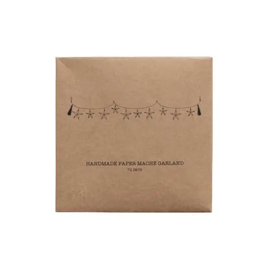 Hello Honey&reg; 6ft. White Hand-Painted Recycled Paper Mache Stars with Gold Foil & Tassels Garland {5}