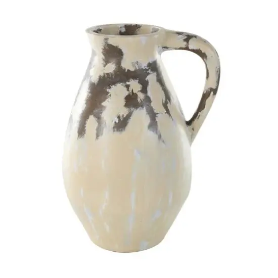 19" Cream Ceramic Vase with Curved Handle {7}