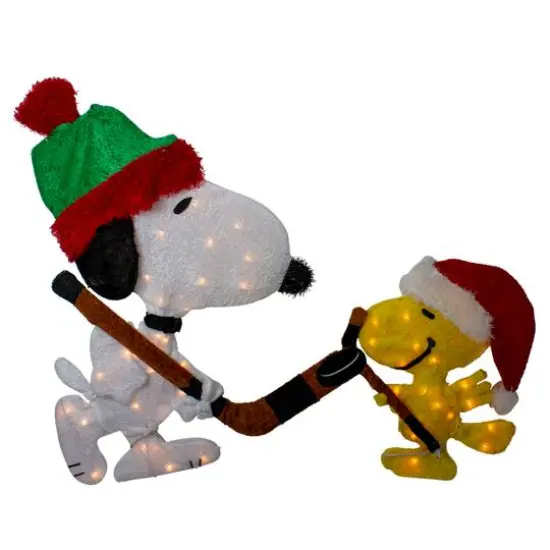 28" Lighted Snoopy & Woodstock Play Hockey Outdoor Christmas Yard Decoration {1}