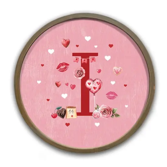 Valentine Things Monogram Round Brown Framed Print I {1}