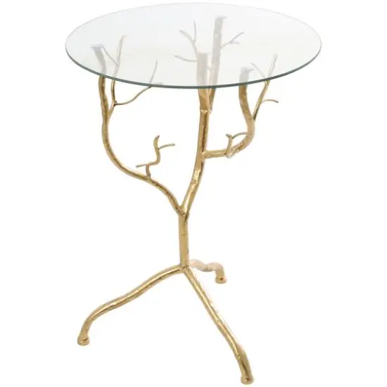 22" Metal Branch Accent Table with Glass Top Gold {1}