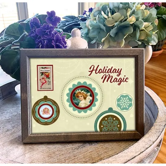 Holiday Magic Colorized Angels Half Dollar and Nickel Coins with Stamp in Wood Frame {5}