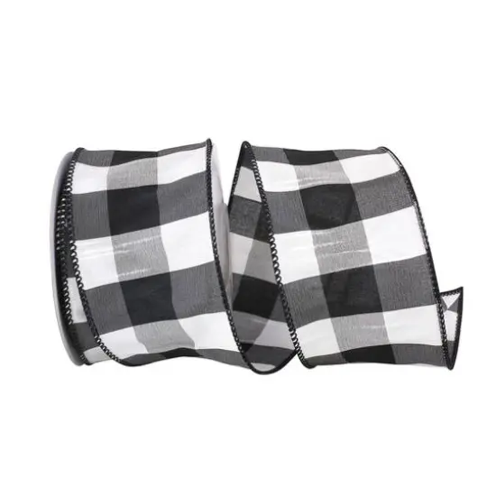 Reliant 2.5" x 10yd. Dupioni Check Grande Wired Ribbon Black {1}