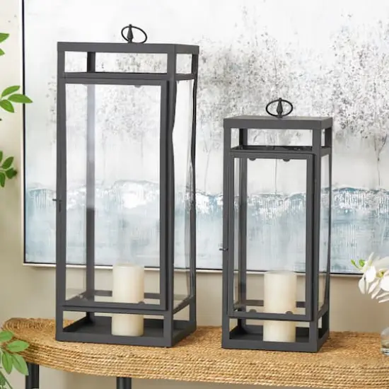 Black Minimalist Candle Lantern with Ring Handles Set {3}
