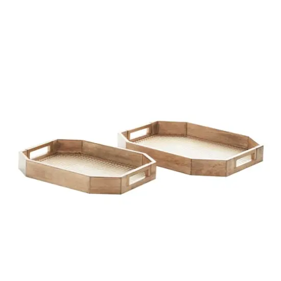 Light Brown Wood Traditional Tray Set {3}