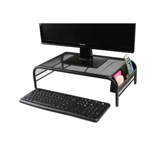 Mind Reader Black Metal Mesh Monitor Stand with Storage Compartments {3}