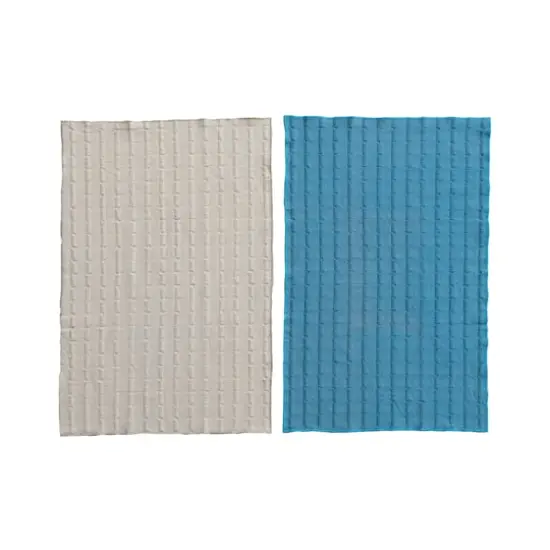 Hello Honey&reg; Natural & Blue Cotton Dobby Tea Towels Set {4}