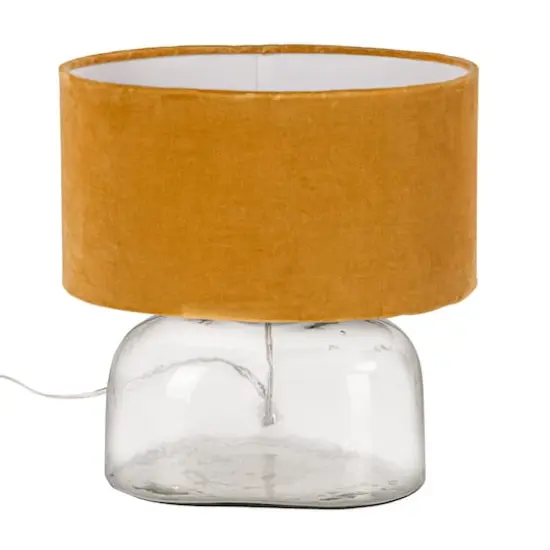 Hello Honey® 14" Modern Table Lamp with Glass Base & Mustard Yellow Velvet Shade {10}