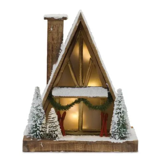 16.5" Vintage A-Frame Ski Lodge Lighted Tabletop Town D&eacute;cor {4}