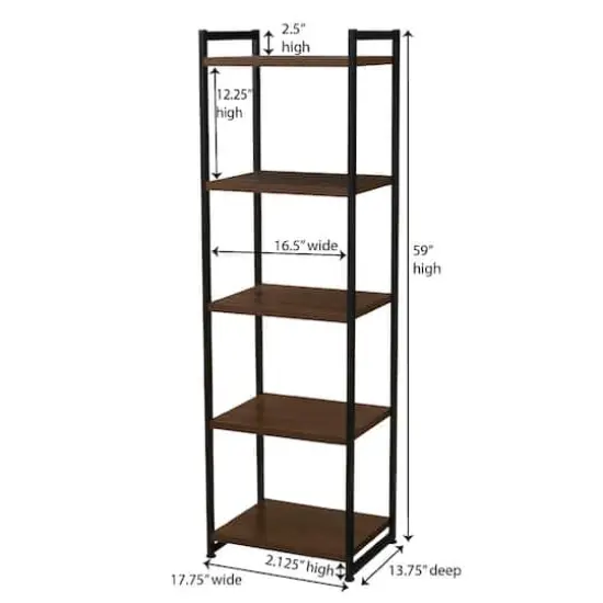 Household Essentials Jamestown 59" 5-Shelf Narrow Bookshelf Walnut {8}