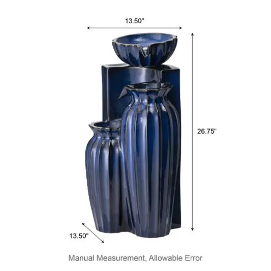 Glitzhome&reg; 26.75" 3-Tier LED Fluted Textured Ceramic Outdoor Floor Fountain Cobalt Blue {9}
