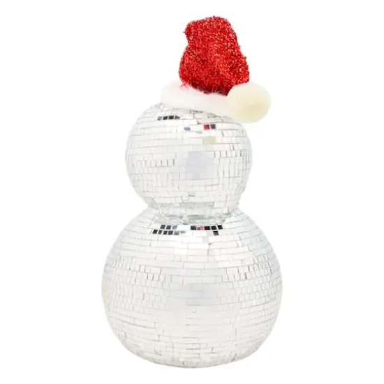 12" Disco Ball Snowman with Red Santa Hat {6}