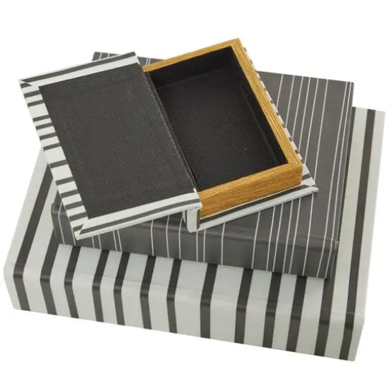 Black & White Stripe Faux Leather Faux Book Box with Striped Patterns Set  {5}