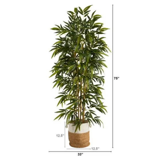75" Bamboo Artificial Tree in Handmade Natural Jute and Cotton Planter {3}