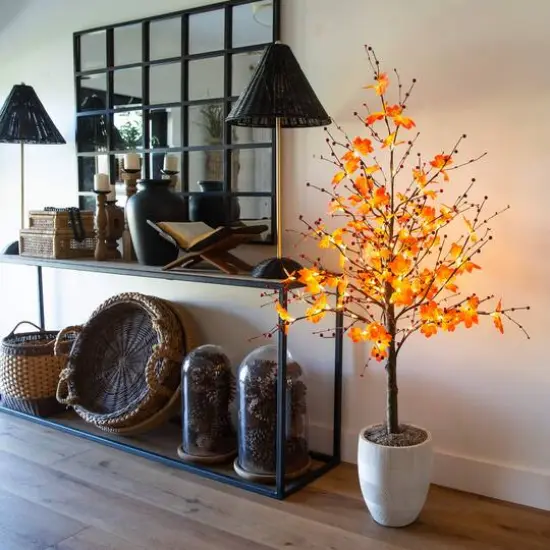 5ft. Pre-Lit Autumn Maple Artificial Fall Tree with Berries and 96 Warm White LED Lights {9}